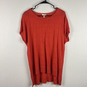 Eileen Fisher 100% Linen Red Coral Lightweight Cap Sleeve Sweater, Sz Small